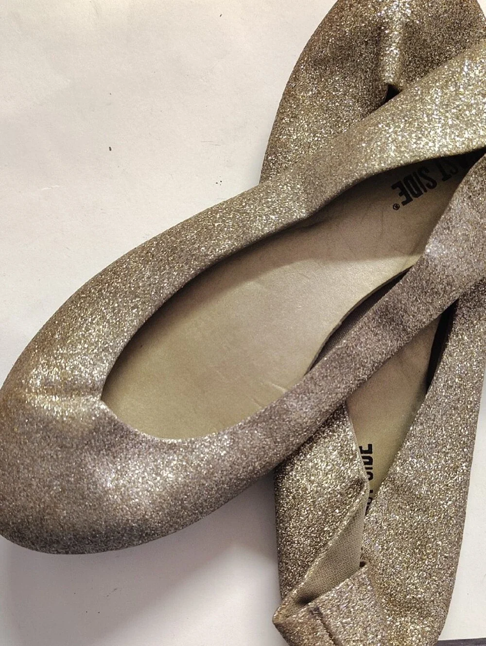 LOWER EAST SIDE Metallic Champagne Glitter Ballet Flats